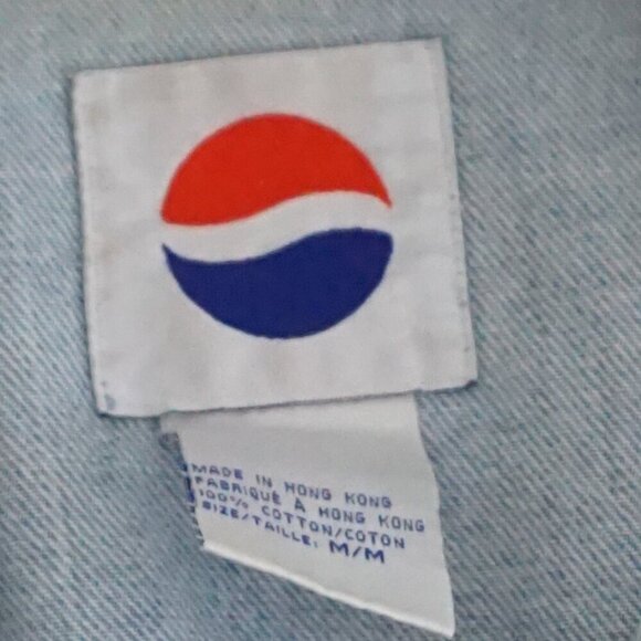 Vintage '90s Pepsi Co Light Wash 100% Cotton Button Up Blue Denim Jacket M - Picture 4 of 12